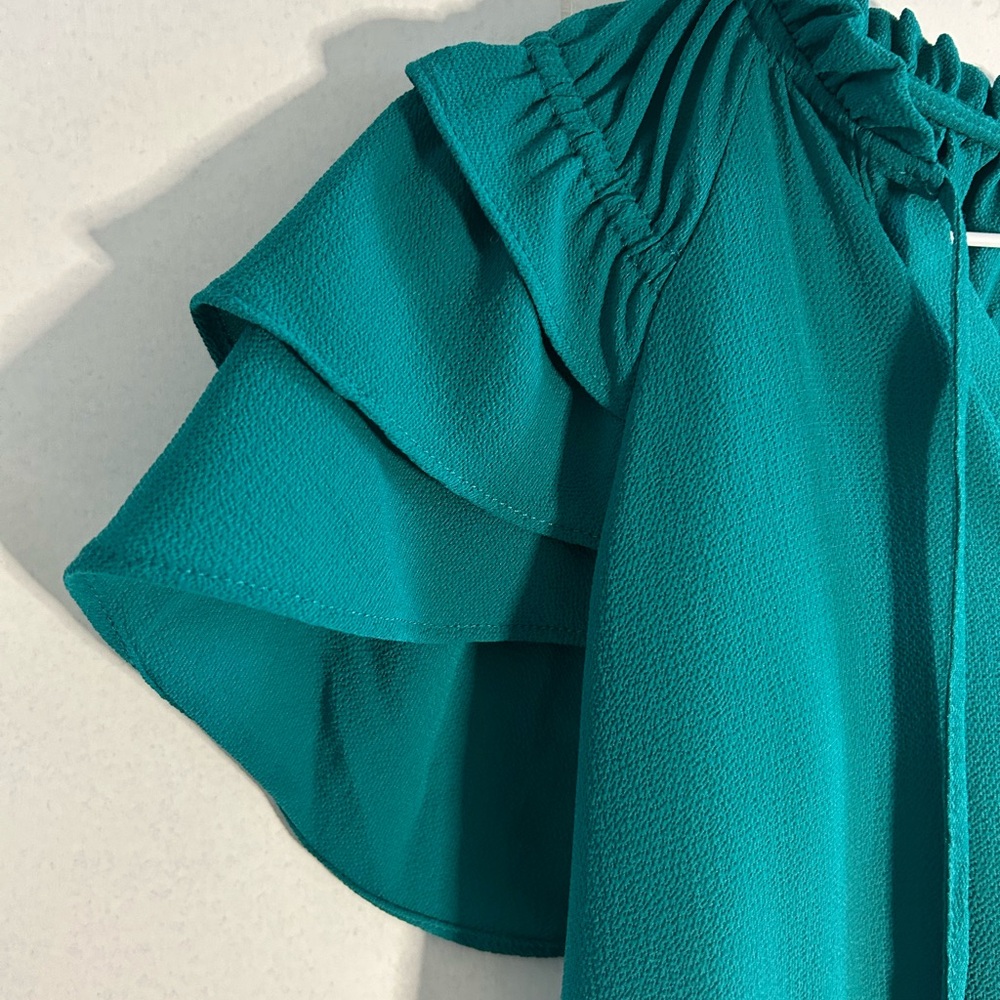 Zara Teal Ruffled Blouse - Picture 8 of 10